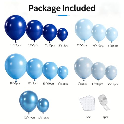 Image of Blocesa Blue Balloons Arch Kit, Metallic Blue Latex for Party Decoration
