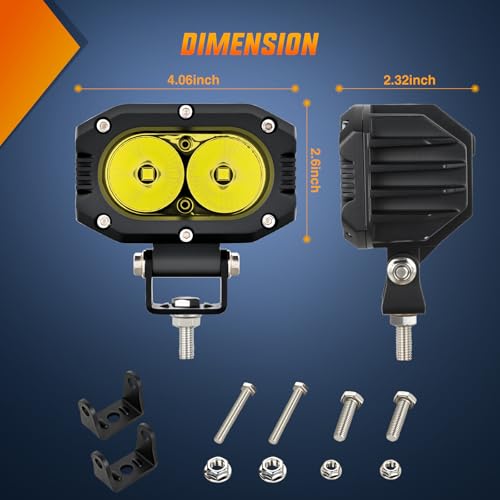 Image of Nilight LED Pod Light 24W 4 Inch 2PCS Yellow Flood Beam Driving Lights Pods IP67 Waterproof Auxiliary Offroad Lighting for Truck Tractor SUV ATV UTV Golf Cart Boat Motorcycle Dirt Bike