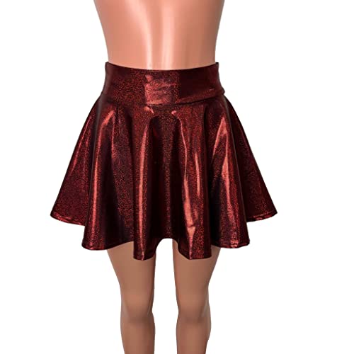 Dark Red Burgundy Sparkle Skater Mini Skirt - Made in USA - Festival Rave Skirt - Christmas, Autumn, Fall2