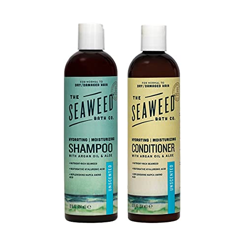 The Seaweed Bath Co. Moisturizing Shampoo and Conditioner, Unscented, Natural Organic Bladderwrack Seaweed, Vegan and Paraben Free, 12oz