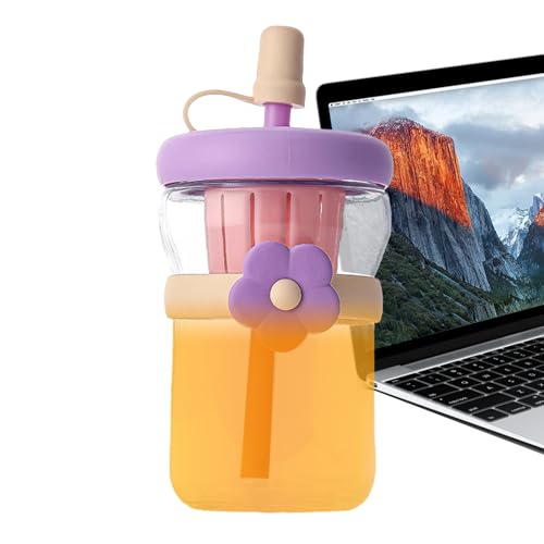 ガラスボトル 蓋付き - 500ml 透明 ドリンクボトル ウォーターカップ,再利用可能 漏れ防止 ジャグ コーヒーカップ | ホット コールド 飲料 茶 牛乳 ジュース 男女兼用