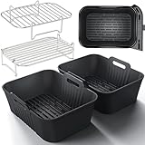 Ninja Accesorios para freidora de aire, HONYAO 4 Piezas Moldes Silicona Freidora de Aire Rejillas para Freidora de Aire para Cecotec 9L, Cosori 8,5L-10L, Ninja 7,6L-9,5L, y otras Air Fryer Doble Zona