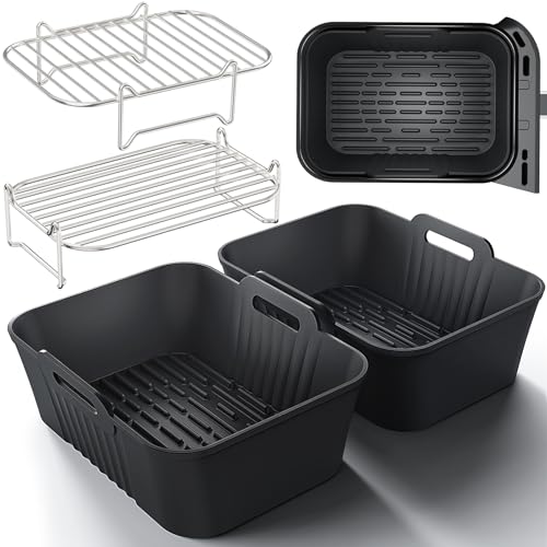 Ninja Accesorios para freidora de aire, HONYAO 4 Piezas Moldes Silicona Freidora de Aire Rejillas para Freidora de Aire para Cecotec 9L, Cosori 8,5L 10L, Ninja 7,6L 9,5L, y otras Air Fryer Doble Zona