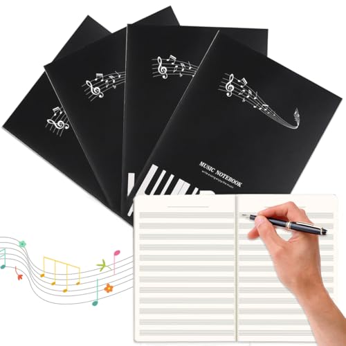GTJEOI 4 Stück Notenheft B5 Leere Notenblätter Musikheft mit Breite Notenzeilen Leeres Notenheft für die Schule 16 Seiten Musikpapier mit je 12 Notensystemen für Anfänger & Fortgeschrittene
