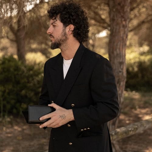 Image of Time Resistance Long Leather Wallet - Bifold Mens Suit Leather Wallet - Checkbook Wallet - Tall Billfold Card Case - Slim Wallet Made in Italy (Black)