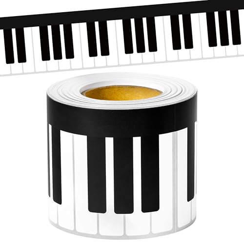 Image of BeYumi Piano Keyboard Border Trim - 65ft Back to School Music Piano Keyboard Straight Rolled Border Trim Black White Music Keys Bulletin Board Borders School Classroom Office Chalkboard Party Decor