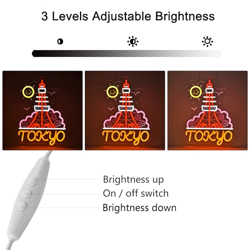 Image of Tokyo Landmark Neon Sign, Neon Lights Hanging Wall Art Decoration for Japanese Restaurant Shop Store Home Room Decor Display, USB Powered Ultra Bright Dimmable, 16.1 * 11.8 inches