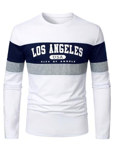 Men's Color Block Long Sleeve T Shirt Casual Striped Round Neck Work Shirts4