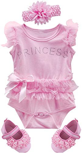 MOMBEBE COSLAND Body Bebé Niña Encaje Princesa Sin Mangas Footies Algodón (Rosa 2, 6-12 Meses)