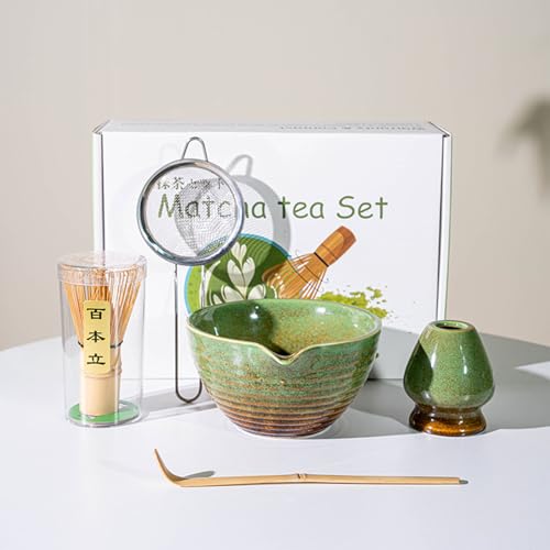 Luikyei 5Pcs Matcha Whisk Set Unique Matcha Set Matcha Bowl Matcha Whisk Whisk Stand Traditional Tea Scoop Stainless Sifter The Perfect Ceremony Start Up Set to Prepare an Authentic Cup of Matcha
