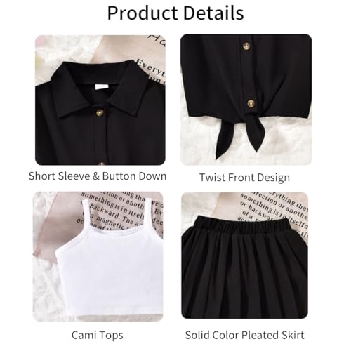 Image of HIHA Girls 3 Piece Outfit Cami Crop Tops Skirt Set with Button Down Shirts Size 6-12