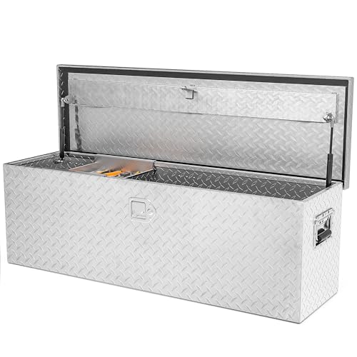 AUTOSAVER88 48 Inch Truck Bed Tool Box, Heavy Duty Aluminum Diamond Plate Tool Box Chest, Waterproof Chest Storage Box with Sliding Shelf and Lock for Trucks, Trailers, RVs, Warehouses