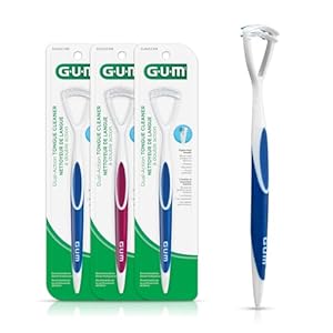 GUM Tongue Cleaner – Dual Action Soft Bristled Tongue Brush with Tongue Scraper for Better Oral Hygiene – Bad Breath Treatment (Pack of 3)