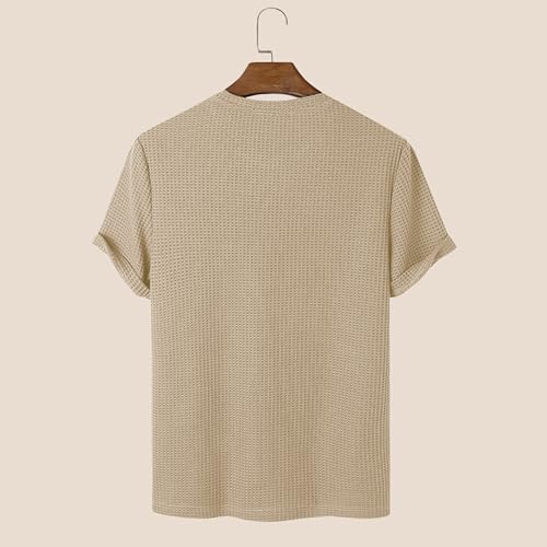 Image of London Hills Men's Waffle Textured T-Shirt | Solid Regular Fit Round Neck Half Sleeve Casual Wear Tee | Soft, Breathable & Lightweight Fabric
