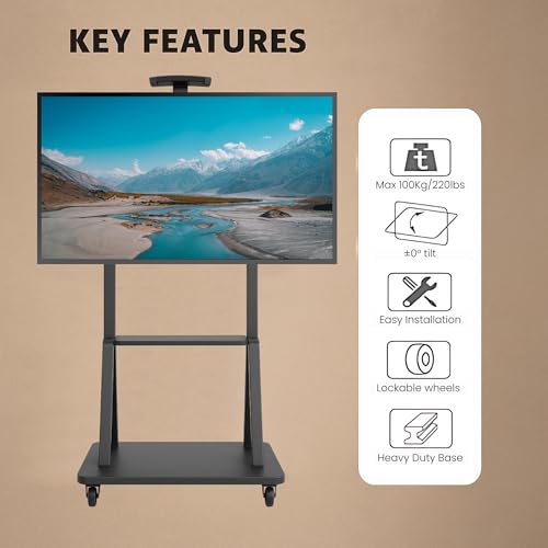 Image of RISSACHI Heavy-Duty Movable TV Trolley Stand for 32-75 Inch LED /LCD TVs | Universal VESA Mount (900 x 600 mm) | Smooth Rolling Wheels, Sturdy Iron Frame, Easy Assembly