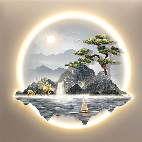 Arte de pared LED 3D exclusivo con relieve de paisaje montañoso elegante 84x100