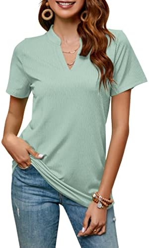 MOLERANI Womens Summer Tops V Neck T-Shirts Casual Short Sleeve Loose Ribbed Tee Blouse