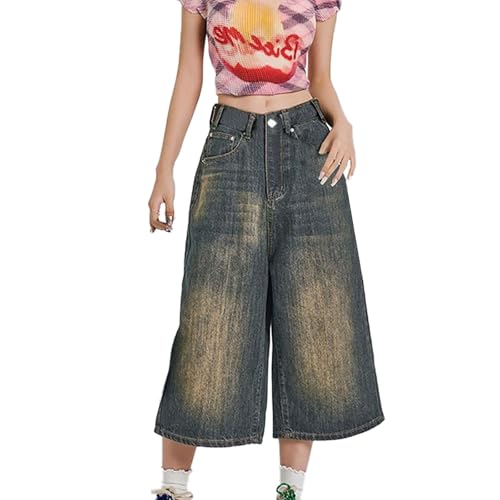 Baggy Jeans pour femme - Culotte taille haute - Stretch - Élégant - Pantalon d'affaires - Pantalon d'été décontracté - Pantalon en tissu confortable -...