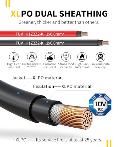 50 Feet 10AWG Solar Cable with Female and Male Connector with Extra Free Pair of Connectors, Solar Panel Extension Cable 10 awg Solar Wire (50FT Red + 50FT Black) - Thumbnail 3