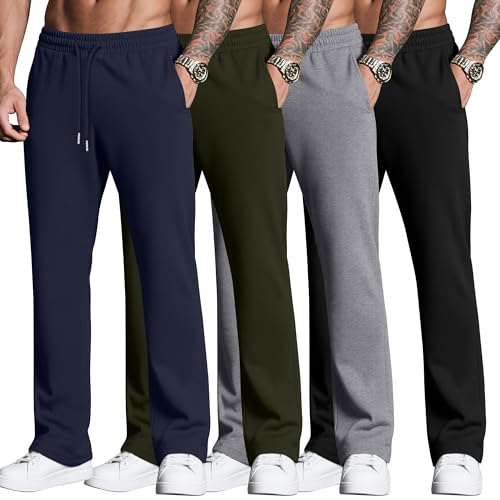 Neer 4 Pack Men's Sweatpants Joggers with Pockets Open Bottom Gym Athletic Pants Baggy Workout Casual Running Clothing