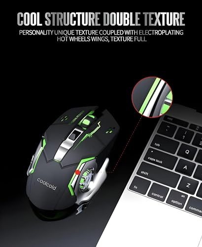 Image of COOLCOLD Gaming Mouse | Rechargeable, Wireless Gaming Mouse | with Type c OTG Dongle, 2.4Ghz RGB Lights Mice, Upto 2400 DPI 6 Button, 4 Color Breathing Lights, Distance-10m, (Black)