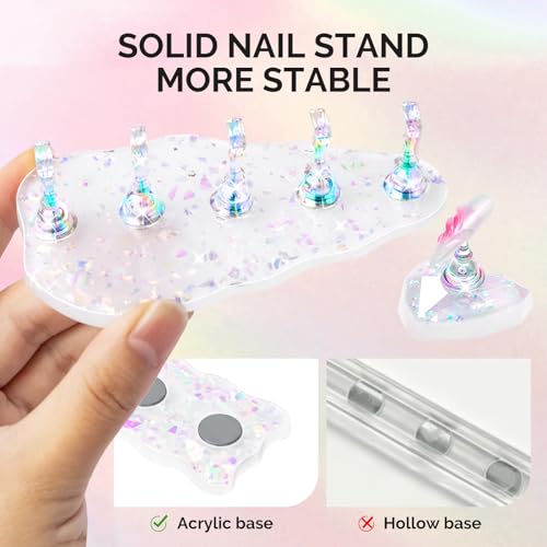 Image of MelodySusie Nail Stand for Press Ons, 3 PCS Shiny Magnetic Bases Sets for Practice Painting Display with Brush Holder and 100 Pcs Reusable Double-Sided Tape for Home DIY Salon Supplies