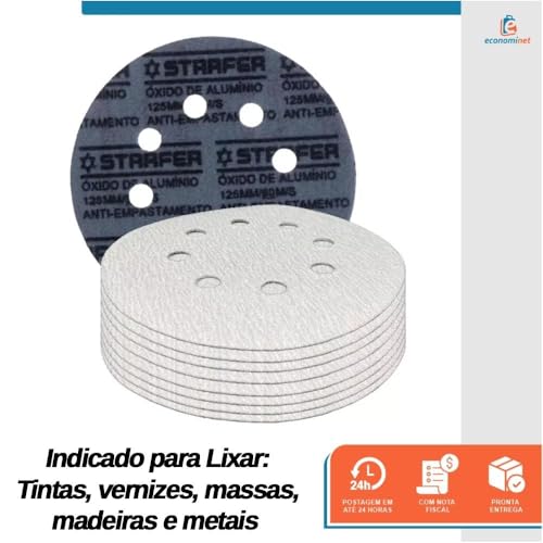 Kit 100 Un Disco de Lixa Sistema Fixa Fácil Branco 125mm Starfer Grão 1000