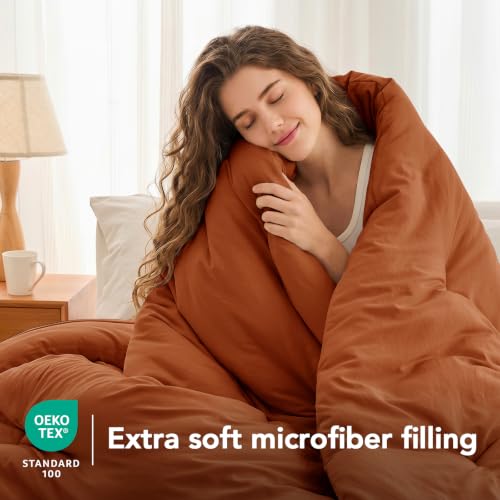Image of Twin Comforter Set Prewashed Lightweight Quilted Bedding for All Season | 2PCS Terracotta Breathable Down Alternative Bedding Set with 1 Solid Comforter (68 inchx90 inch) and 1 Soft Pillowcases (20 inchx26 inch)