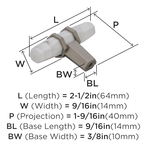 Image of Amerock | Cabinet Knob | Marble White /Satin Nickel | 2-1 /2 inch (64 mm) Length | Carrione | 1 Pack | Drawer Knob | Cabinet Hardware