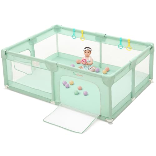 Image of COMOMY Playpens for Babies and Toddlers, 74 inchx50 inch Playard Extra Large, Safe and Non-Slip Baby Fence, Full Mesh Design, Indoor & Outdoor Kids Activity Center, Play Pens (Dark Green)