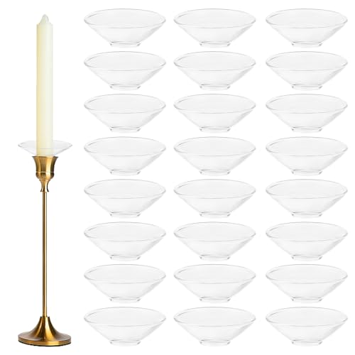 Wanmu 24 Pcs Candle Drip Protectors Glass Bobeches for Candlestick Holders Round Wax Catcher Candle Rings for Tapers Table Candles Wedding Party Church HOM