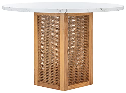 SAFAVIEH Home Collection Danez Faux Marble Top/Natural Cane Round Dining Table