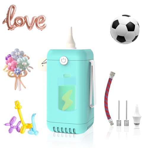 Kusamue Balloon Pump Electric with Battery, 2-in-1 Electric Air Pump for 260/160,Foil, Latex Balloons and Sport Balls(Green,1800mAH)
