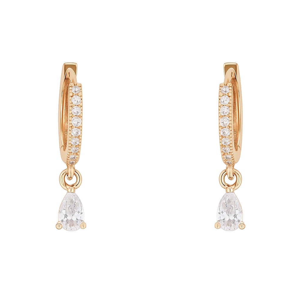 Nilu’s Collection 18k Rose Gold Plated Clip On Hoop Earrings, Stylish Women Earrings, Latest Fancy Zircon Copper Bali Earrings for Women and Girls (Drop design) (Style 1)
