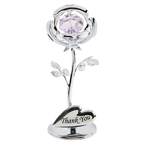 Crystocraft,' Chrome Plated Ornamental: Celebration Rose - Thank You :Made with 'Swarovski' Crystal Elements. An Ideal Gift and Keepsake