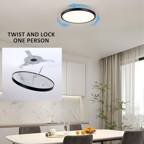 Image of Flush Mount Ceiling Light Fixture, 14 Inch LED Modern Kitchen Light, Slim Dimmable Black Flush Mount Light for Low Ceiling, Laundry, Hallway, Metal and Glass Lighting, 26W, 3000K, 2 Pack
