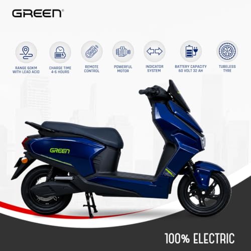 Image of Green Polo Low Speed Electric Scooter Non RTO with Portable Charger (60 KM - Blue)