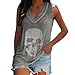Women Casual V Neck Sleeveless Top Printed Vest Pullover Shirt Tank X12 - Gray Small