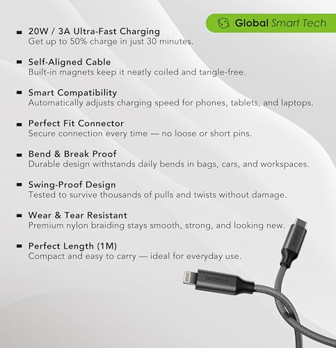 Image of Oraimo Magnetic Cable | 20W Fast Charging | Type-C to iPhone | Self-Aligning & Tangle-Free | Bend-Proof with 1M Length for iPhone 14, 14 Pro, 14 Pro Max, 14 Plus, 13, 13 Pro, 13 Pro Max (OCD-710CL)