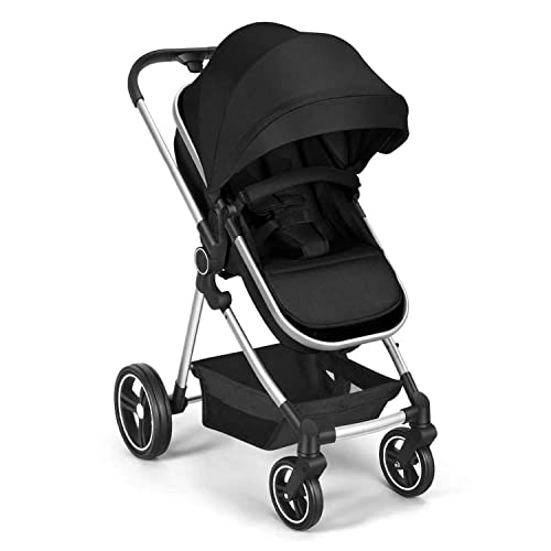 KORP Lightweight 2 in 1 Baby Stroller for Infant Newborn Toddler Easy Folding Toddler Seat with Bassinet for 0-36 Months Newborn Girls and Boys (Grey)