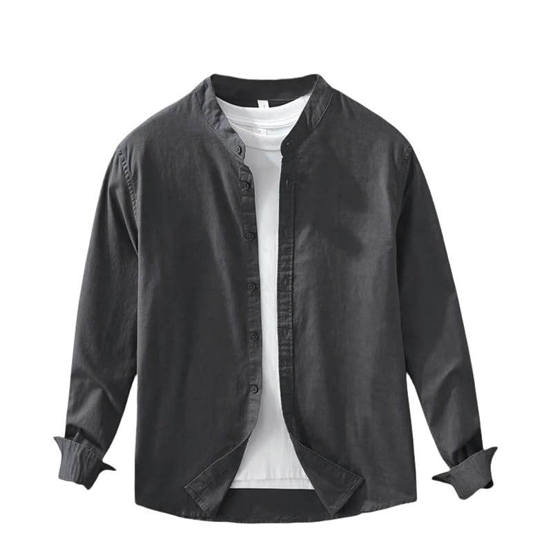 Chemise coton lin manches longues homme coupe slim unie pour le printemps
