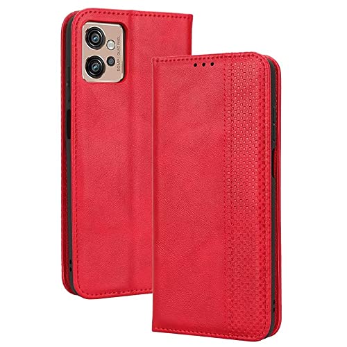 Custodia per Motorola Moto g32 6.5 Inches Pelle PU Flip Folio Cover con Interruttore Magnetico 3 Slot Schede 1 Portafoglio Case - Rosso
