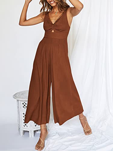 Anrabess Womens Summer V Neck Sleeveless Cut Out High Waist Smocked Shirred Back Summer Casual Wide Leg Jumpsuits A898-Jiaotang-M #TOP1