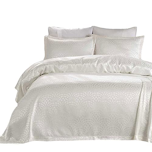 ELART Couvre Lit 2 Personnes, Dessus de lit 240X250 cm, 2 taies d'oreiller 50 x 70 cm, Convient à l'été, matelassée, pour lit et canapé, Tissu Jacquard Doux et Moderne (Crème)