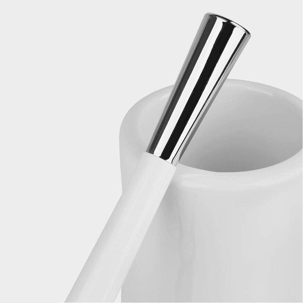 Cepillo de Inodoro de cerámica y Funda de Asiento, Cromado, Mango Largo, Cepillo de Limpieza para Inodoro (Blanco)