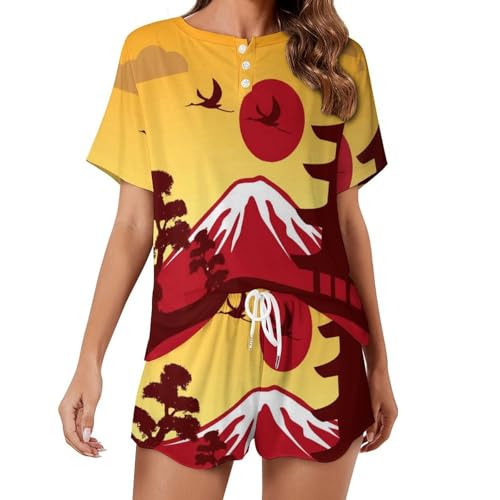 Pyjama femme japonais en tissu fluide d'été avec manches courtes élégantes