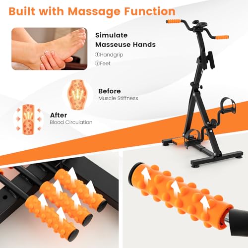 Image of GYMAX Pedal Exercise Bike for Seniors, Hand Arm Leg and Knee Fitness Machine with Massage, LCD Monitor, Adjustable Height and Length for Total Body, Home Exercise Equipment for Elderly