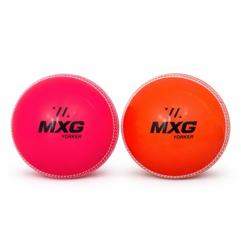 Image of MXG Yorker I-10 Cricket Ball | Heavy Bounce Ball for Street, Ground, Practice, Training & Matches (Pink+Orange, Pack of 2)