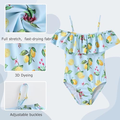 Image of Girls One Piece Swimsuits Off Shoulder Bathing Suit Kids Hawaiian Floral Swimwear 3-16 Years