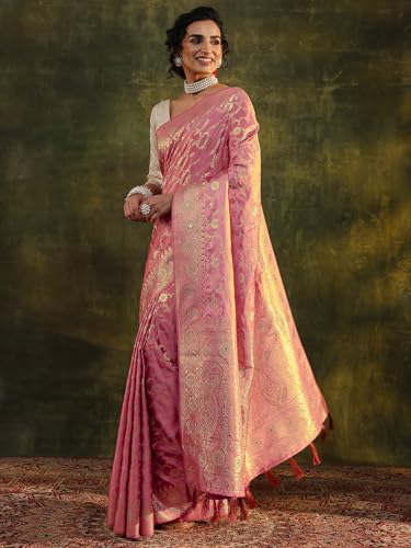 Image of Libas Woven Design Satin Saree for Women With Unstitched Blouse Piece | Traditional Saree for Festive & Wedding